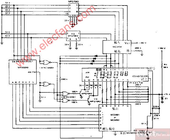 帶有氣體放電顯示器的12小<b class='flag-5'>時(shí)時(shí)鐘</b><b class='flag-5'>電路圖</b>