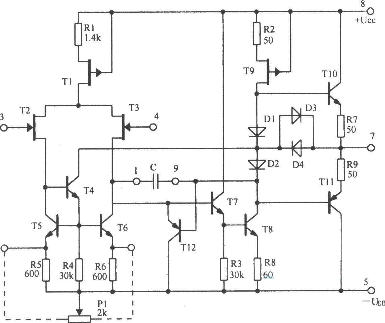 5G28<b class='flag-5'>集成</b>运放<b class='flag-5'>电路</b><b class='flag-5'>芯片</b>的<b class='flag-5'>内部结构</b>框图原理图