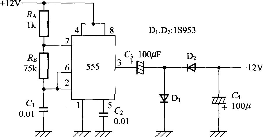 <b class='flag-5'>NE555</b>构成的<b class='flag-5'>负电压</b>发生电路图