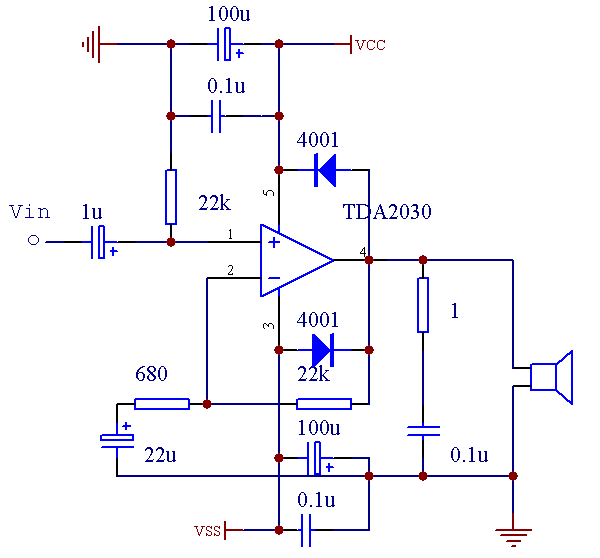 TDA2030双电源接法电路图
