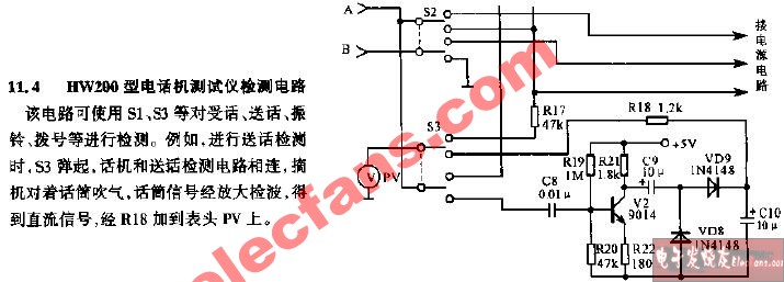 HW200型电话机测试仪检测电路图