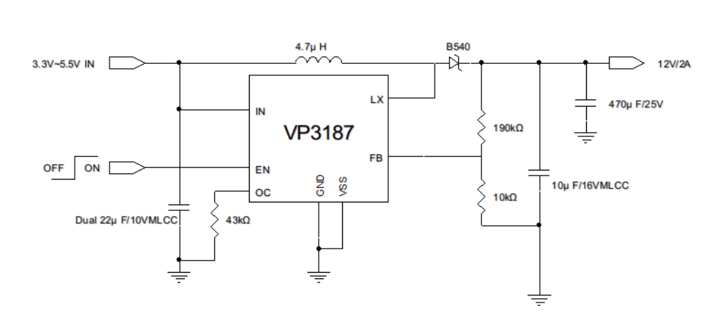 VIVA （昱盛电子）VP3187 5.5A/12V/1MHz Boost Converter