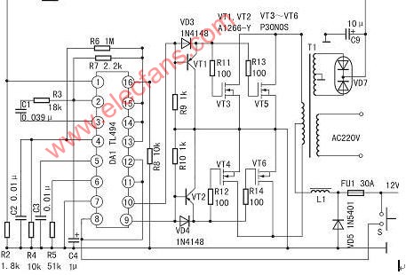 400W大功率穩(wěn)壓逆變器電路圖,原理圖