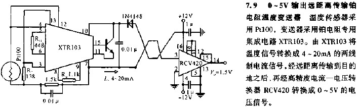 0~5V输出<b>远距离</b><b>传输</b>铂电阻温度变送器电路