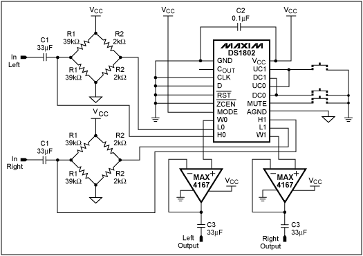 使用DS1802按钮数字电位器创建音频放大器与衰减-Usin