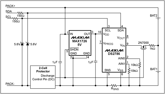 <b class='flag-5'>DS2786</b>電池電量計在2節(jié)鋰離子電池包中的使用