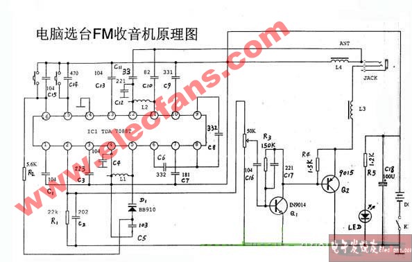 电脑选台<b class='flag-5'>FM</b><b class='flag-5'>收音机电路图</b>,原理图