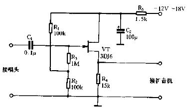 电唱机与扩音机的配接电路图