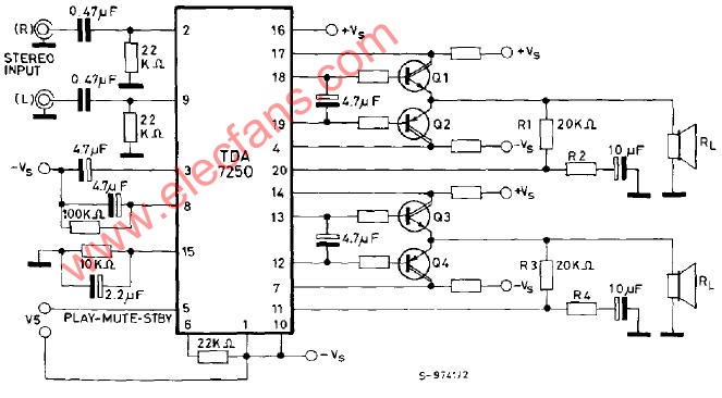 TDA7250<b class='flag-5'>立体声音频</b>驱动器电路