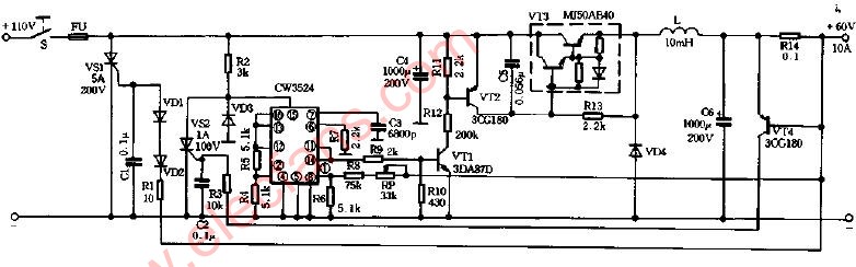 CW3524控制GTR构成的开关电源电路图