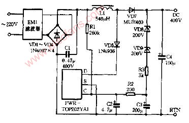 采用TOP开关的<b class='flag-5'>PFC</b>升压<b class='flag-5'>变换器</b><b class='flag-5'>电路图</b>