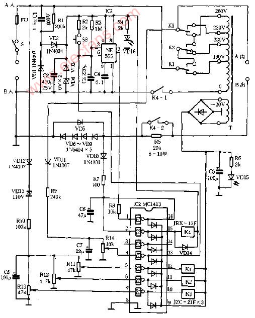 MC1413<b class='flag-5'>制作</b>的自动调压器<b class='flag-5'>电路</b>图