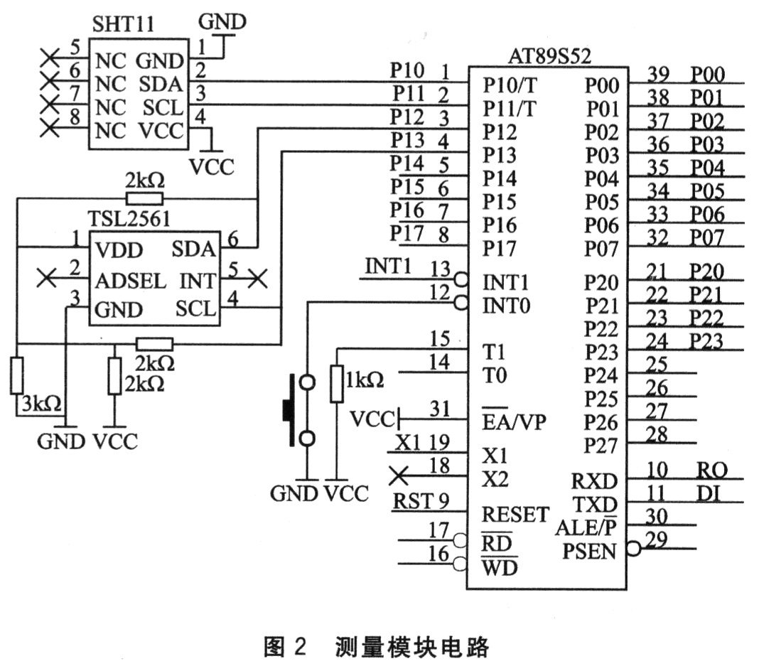 传感器与AT89S52单片机的接口电路设计：测量模块电路