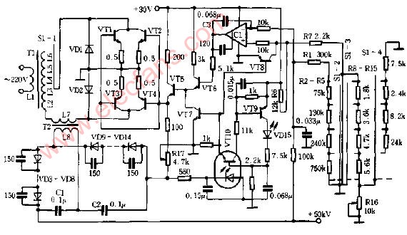 寬<b class='flag-5'>范圍</b><b class='flag-5'>可調</b>高壓電源<b class='flag-5'>電路圖</b>