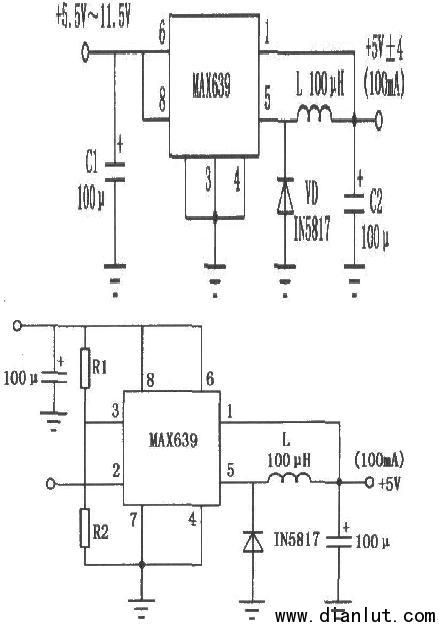<b class='flag-5'>MAX</b>639<b class='flag-5'>开关</b>集成<b class='flag-5'>稳压器</b>电路图
