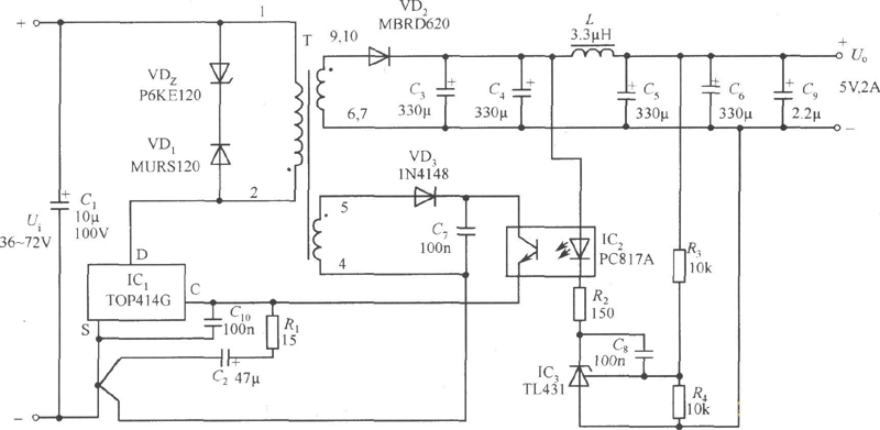 <b class='flag-5'>5V</b>,2A隔離式<b class='flag-5'>開關(guān)電源</b>電路圖