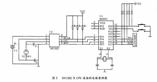 DS1302与CPU连接的电路原理图