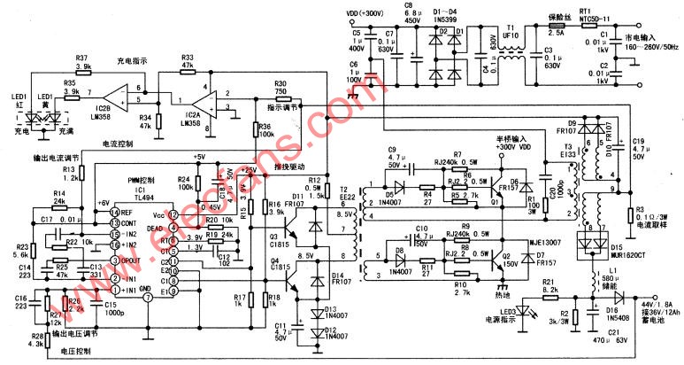 <b class='flag-5'>TL494</b><b class='flag-5'>开关电源</b>型智能充电器电路