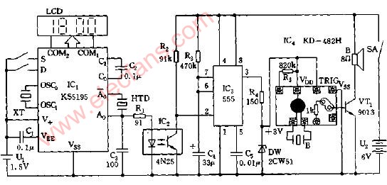 LCD数字钟整点语言报时电路图