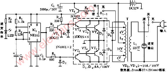 <b class='flag-5'>100W</b>逆变、<b class='flag-5'>充电</b>两用电路图