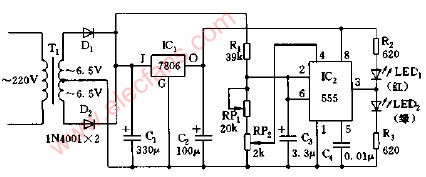 交流電<b class='flag-5'>欠</b><b class='flag-5'>壓</b>、<b class='flag-5'>過(guò)</b><b class='flag-5'>壓</b>燈光顯示<b class='flag-5'>電路圖</b>