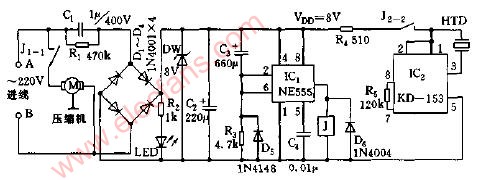 电冰箱<b class='flag-5'>压缩机工作</b>限时器电路图