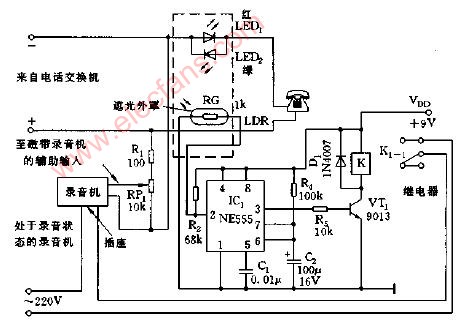 電話(huà)錄音附加電路圖