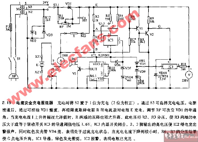 电瓶安全充电报讯器电路图