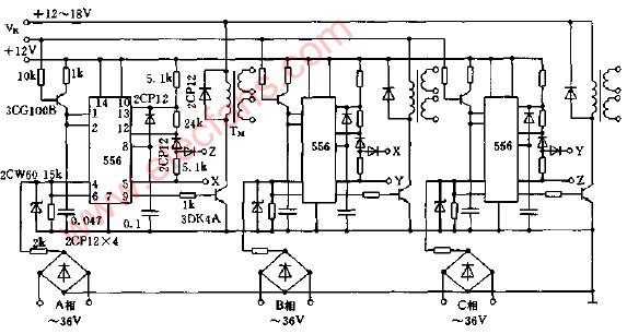 <b class='flag-5'>三相</b>交流調(diào)壓的移<b class='flag-5'>相</b><b class='flag-5'>觸發(fā)電路</b>圖