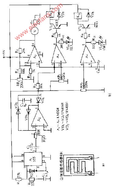 自制湿度传感器及其控制电路电路图