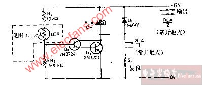 继电器输出反射型烟雾报警器电路图