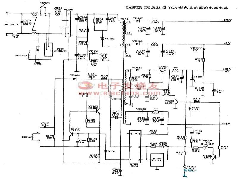 CASPER TM-5158型<b class='flag-5'>VGA</b><b class='flag-5'>彩色顯示器</b>電源電路圖