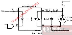 <b class='flag-5'>MOC3009-MOC</b>3012有靈敏柵的電感負載電路圖