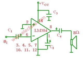 LM384功率输出电路,LM384应用电路图