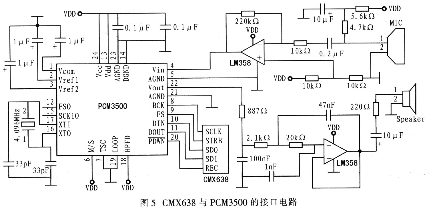 CMX638与PCM3500接口电路设计
