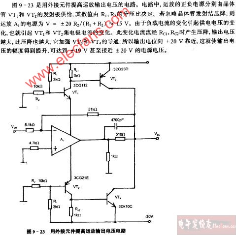 用外接<b class='flag-5'>元件</b>提高运放输出<b class='flag-5'>电压电路</b>图