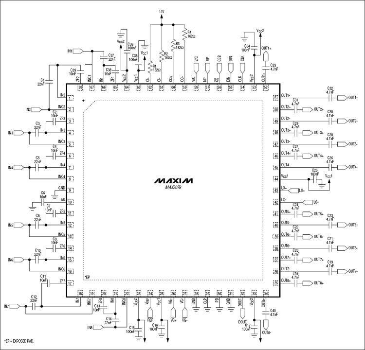 MAX2078应用电路(CW多普勒混频器)