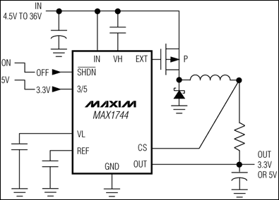 MAX1744, MAX1745应用电路(高压、降压型DC-