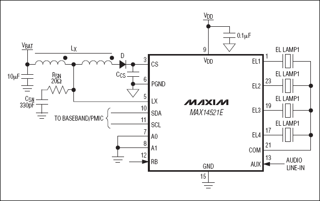 MAX14521/MAX14521E 四通道高压EL灯驱动器