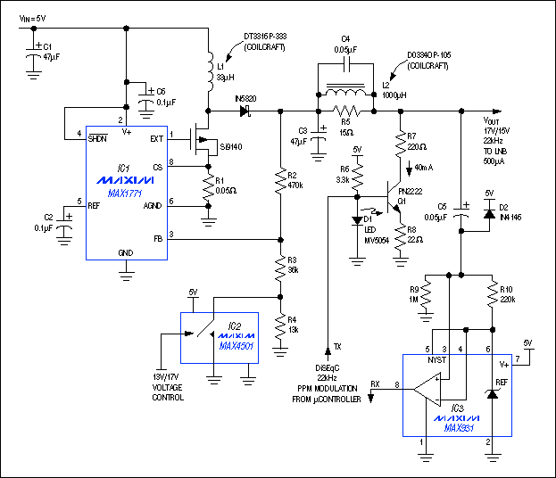 可調(diào)LNB工作電源符合DiSEqC要求