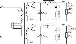 獨立<b class='flag-5'>濾波</b><b class='flag-5'>電感</b>兩路<b class='flag-5'>輸出</b>正激變換器電路圖