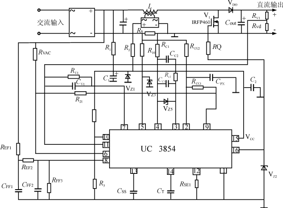 包含UC3854的功率因数校正电路图