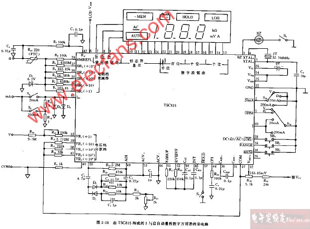 由TSC815构成的3,1 2位<b class='flag-5'>自动量程</b>数字万用表的总<b class='flag-5'>电路图</b>