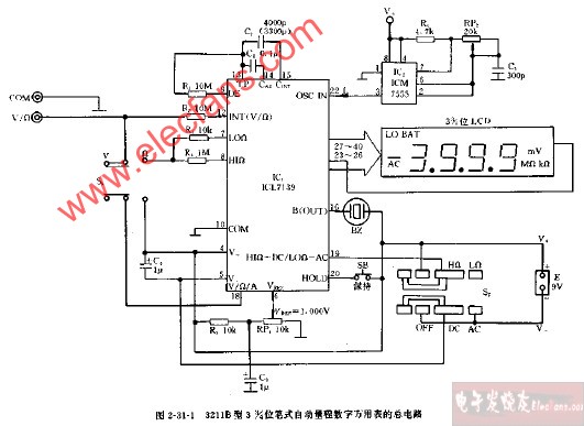 3211B型3,3 4位笔式<b class='flag-5'>自动量程</b>数字万用表的总<b class='flag-5'>电路图</b>