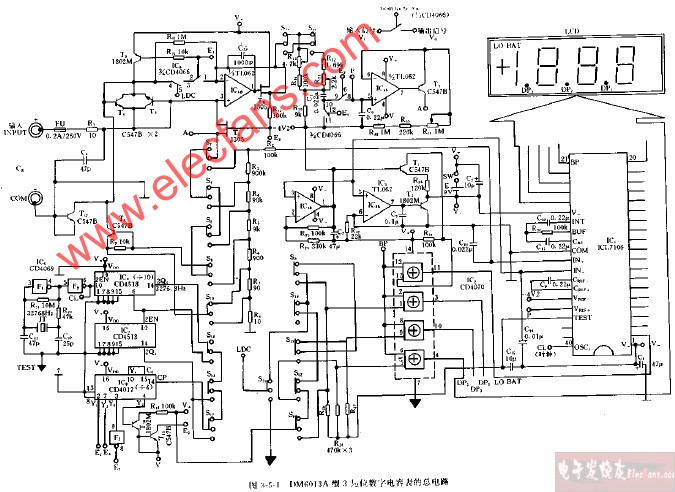 DM6013A型<b class='flag-5'>3</b>,1 2<b class='flag-5'>位</b>數字<b class='flag-5'>電容</b><b class='flag-5'>表</b>的總<b class='flag-5'>電路</b>圖