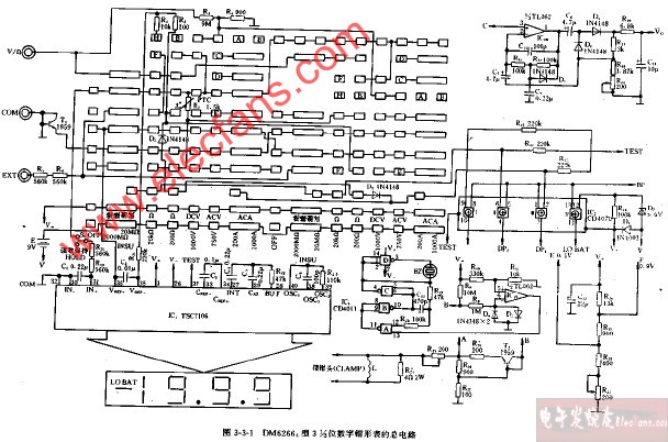 DM6266+型3,1 2位<b class='flag-5'>數(shù)字</b><b class='flag-5'>鉗形表</b>的總電路圖