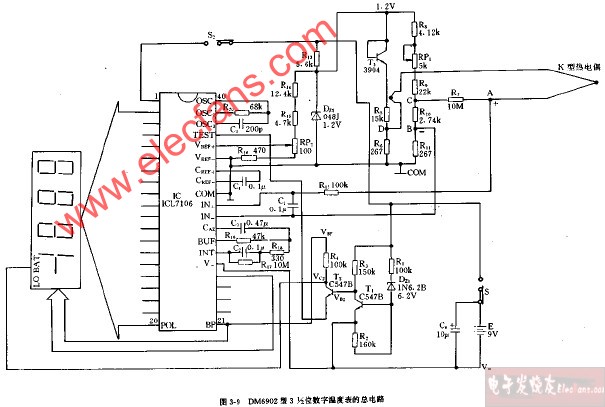 DM6902<b class='flag-5'>型</b>3,1 2位數字<b class='flag-5'>溫度表</b>的總<b class='flag-5'>電路圖</b>