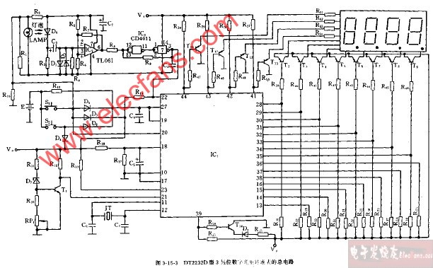 DT2232D型3,1 2位<b class='flag-5'>数字</b>光电<b class='flag-5'>转速表</b>的总<b class='flag-5'>电路图</b>