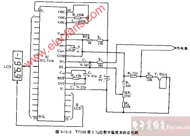 <b class='flag-5'>T</b>7106<b class='flag-5'>型</b>3,1 2位數字<b class='flag-5'>溫度表</b>的總<b class='flag-5'>電路圖</b>