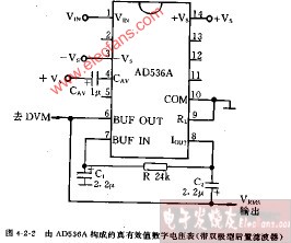 由AD536A构成的真有效值数字电压表电路图(带双极型后置滤
